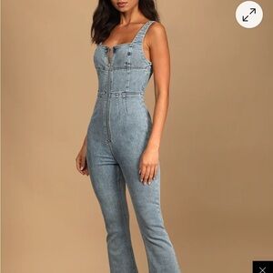 Keep Groovin’ Light Wash Denim Zip-Front Jumpsuit